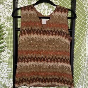 Vintage Y2K Coldwater Creek Metallic Chevron Tank Top